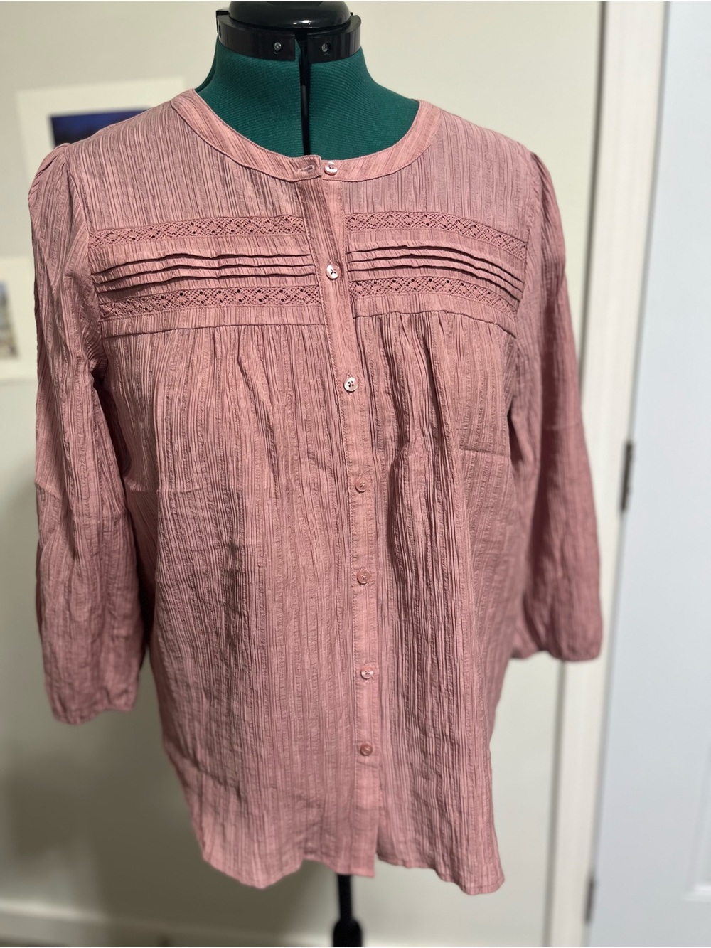 LC Lauren Conrad Rose Pink Pintuck Button-Front Blouse
